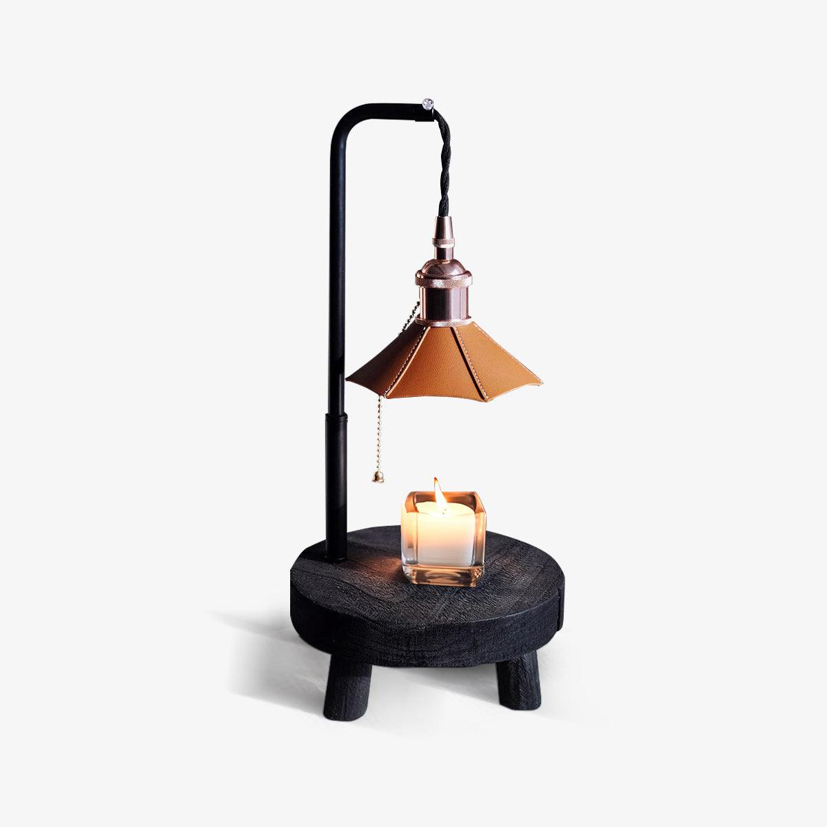 Cordero Wooden Stool Table Lamp | Wooden & Leather | Rose Gold or Black