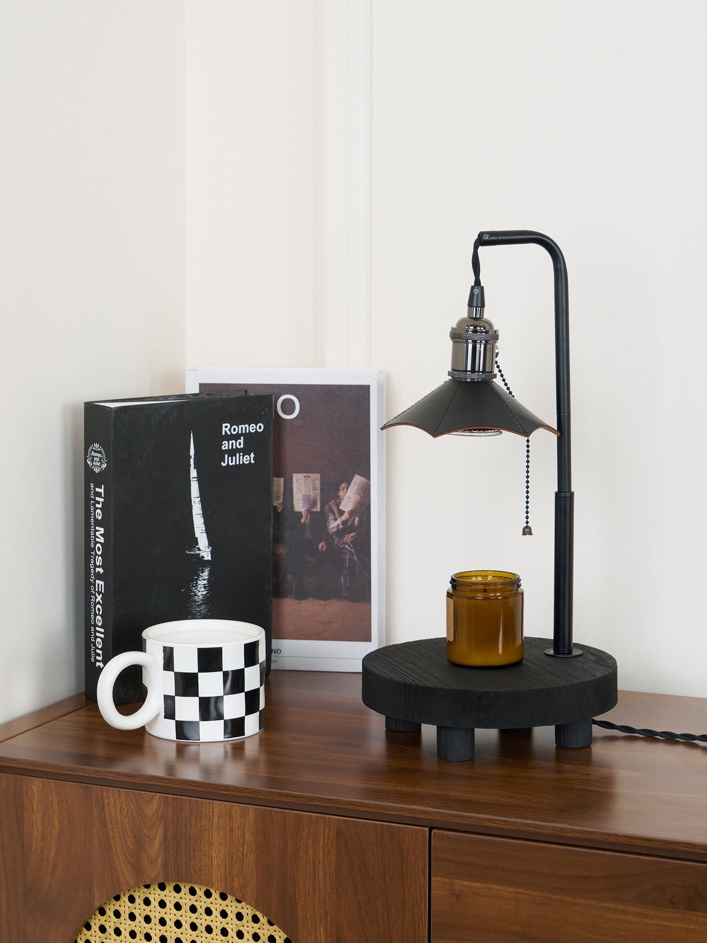 Cordero Wooden Stool Table Lamp | Wooden & Leather | Rose Gold or Black