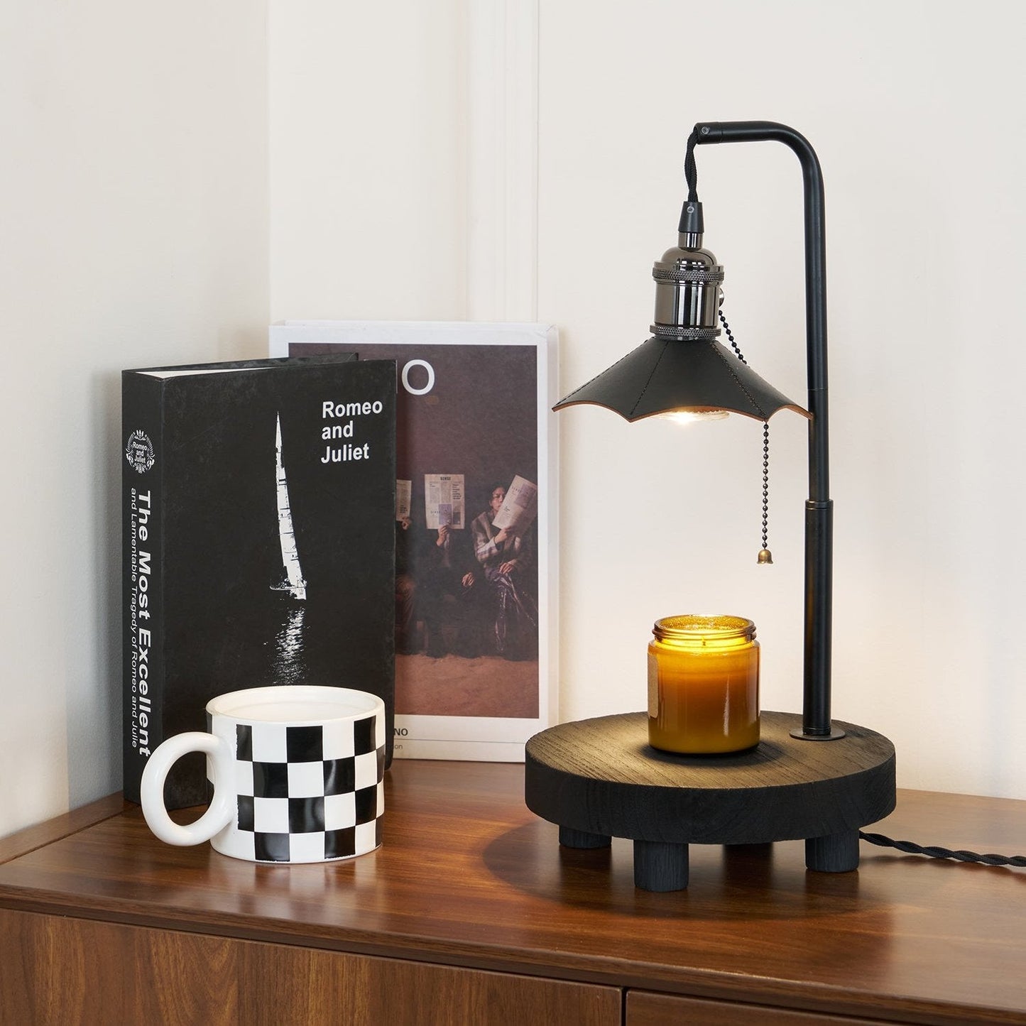 Cordero Wooden Stool Table Lamp | Wooden & Leather | Rose Gold or Black