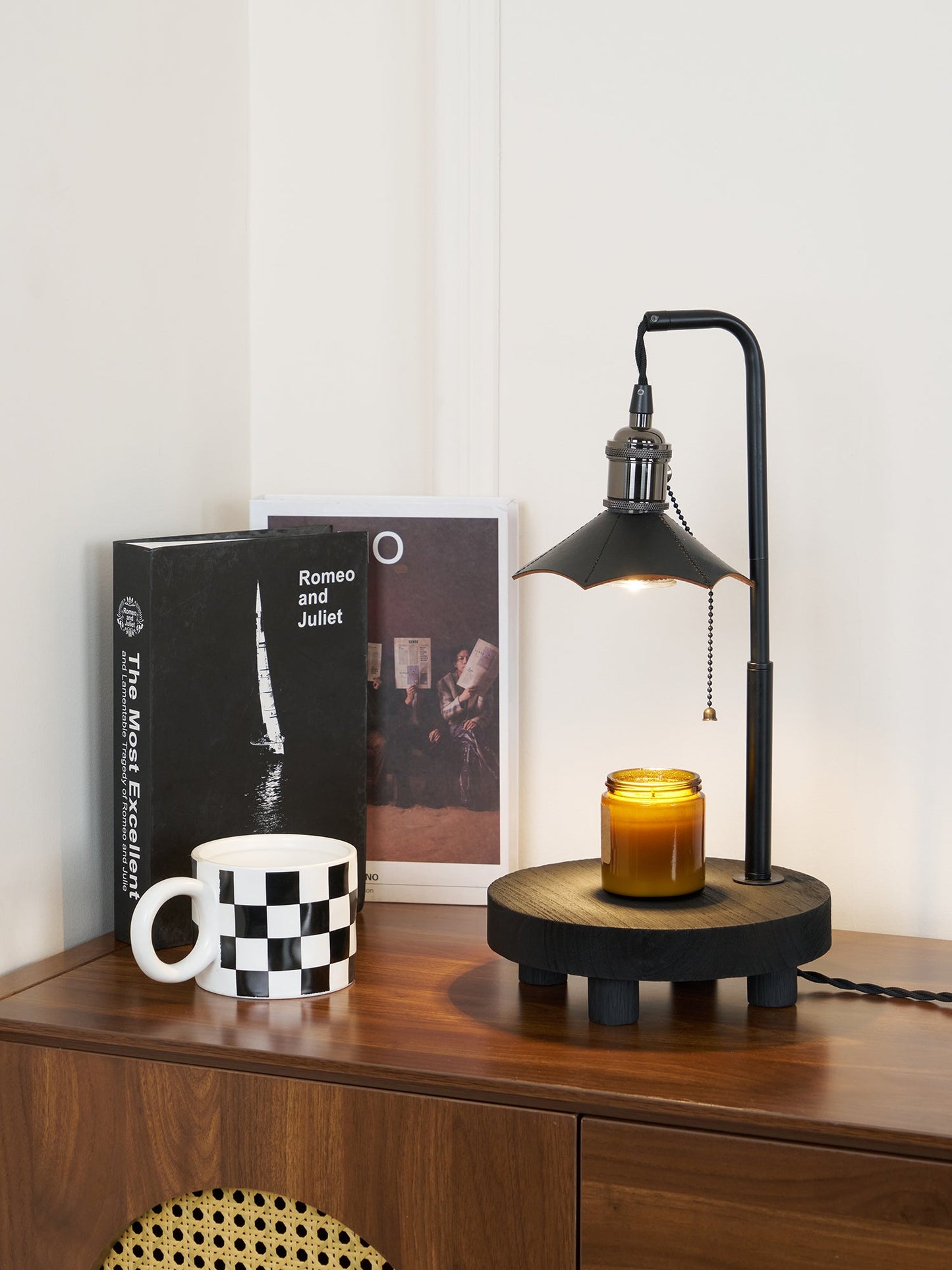 Cordero Wooden Stool Table Lamp | Wooden & Leather | Rose Gold or Black