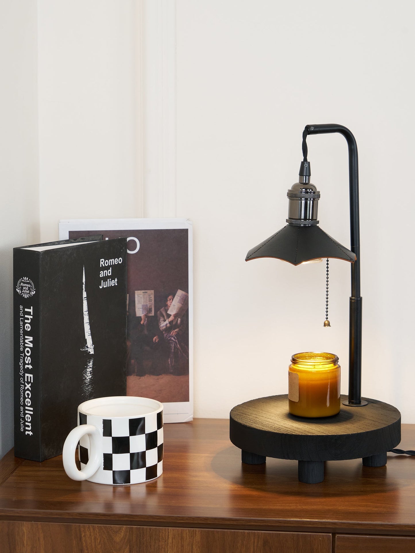 Cordero Wooden Stool Table Lamp | Wooden & Leather | Rose Gold or Black