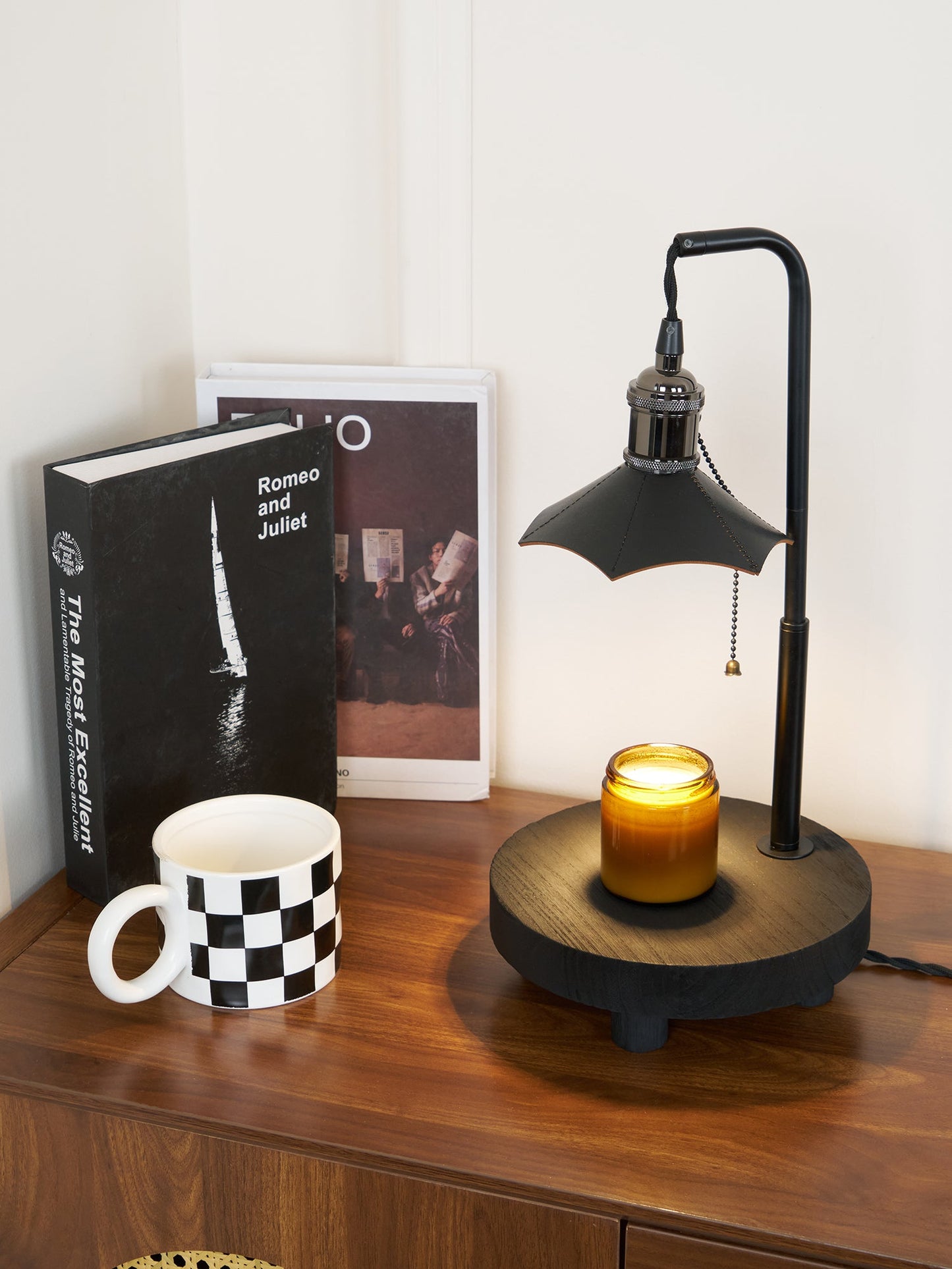 Cordero Wooden Stool Table Lamp | Wooden & Leather | Rose Gold or Black