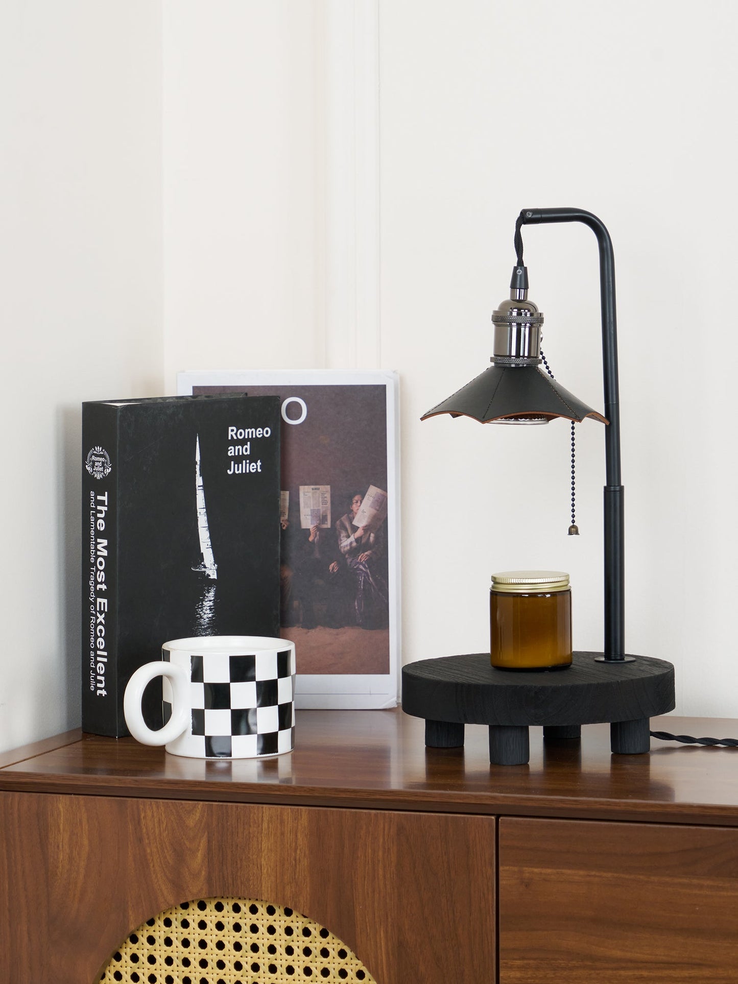 Cordero Wooden Stool Table Lamp | Wooden & Leather | Rose Gold or Black