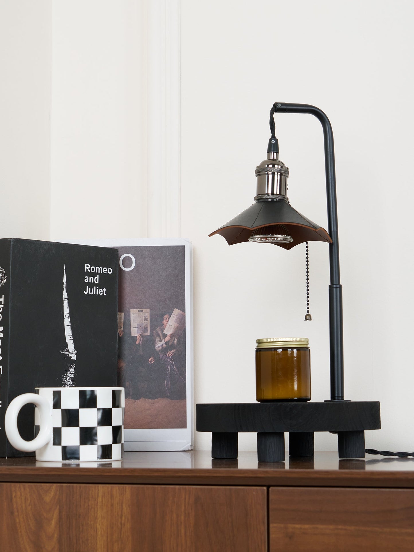 Cordero Wooden Stool Table Lamp | Wooden & Leather | Rose Gold or Black