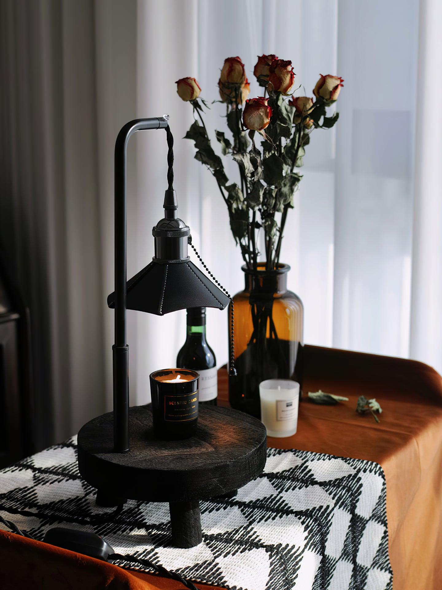 Cordero Wooden Stool Table Lamp | Wooden & Leather | Rose Gold or Black