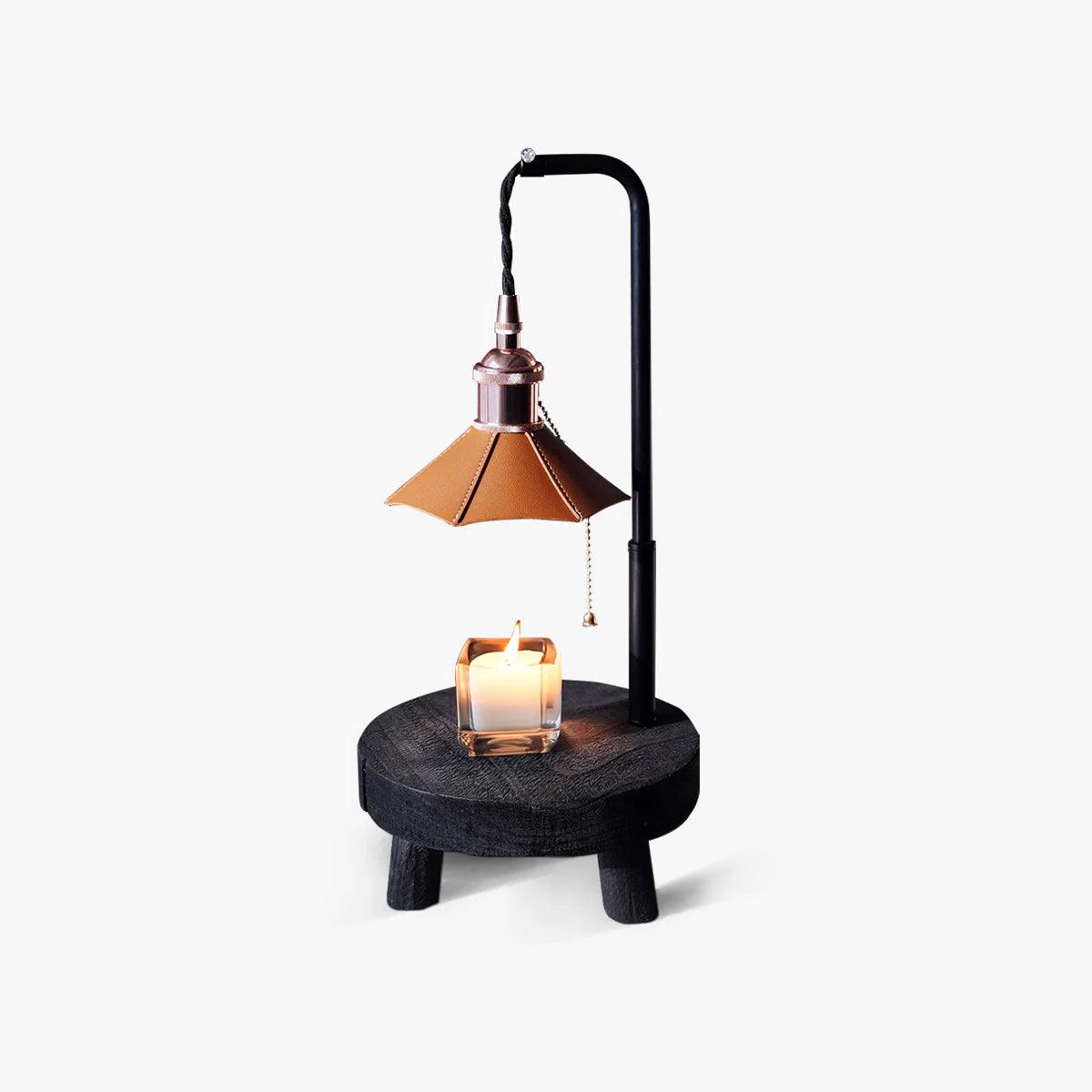 Cordero Wooden Stool Table Lamp | Wooden & Leather | Rose Gold or Black