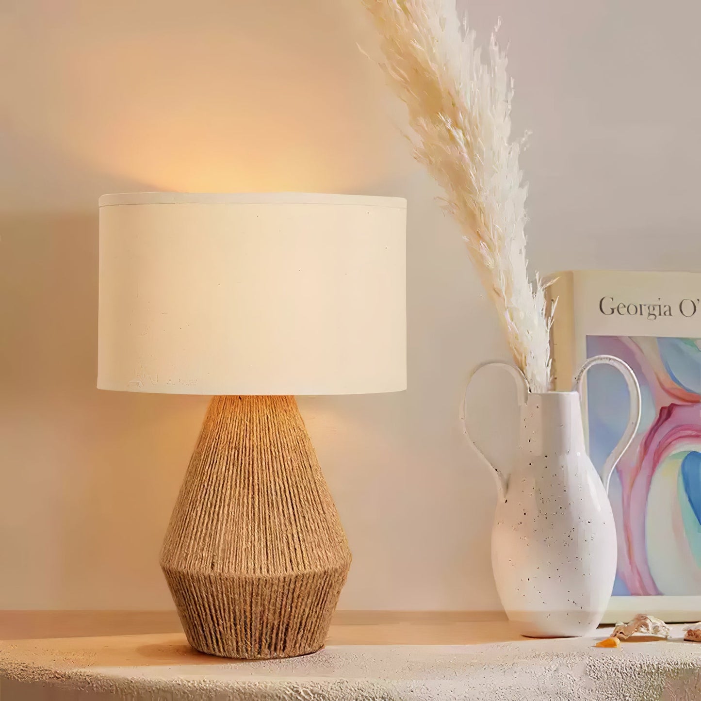 Cordis Loom Table Lamp | Hemp Rope & Fabric | White Shade