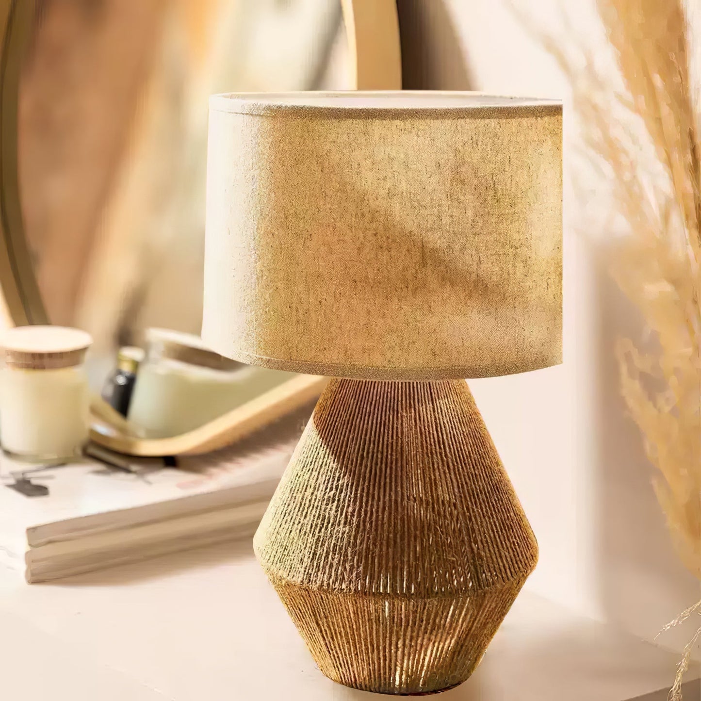 Cordis Loom Table Lamp | Hemp Rope & Fabric | White Shade