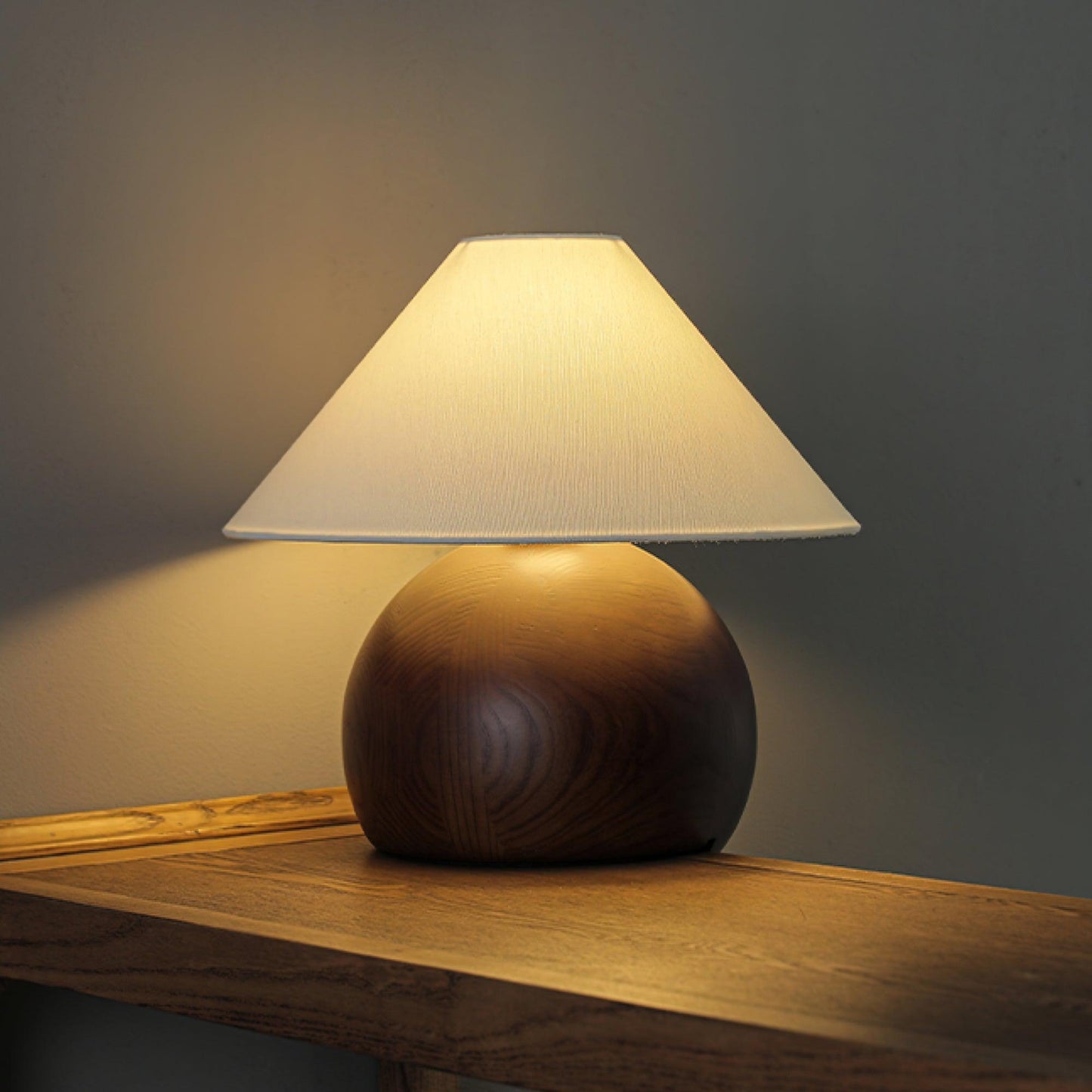 Corner Log Table Lamp | Hand-Polished Solid Wood | Walnut Color