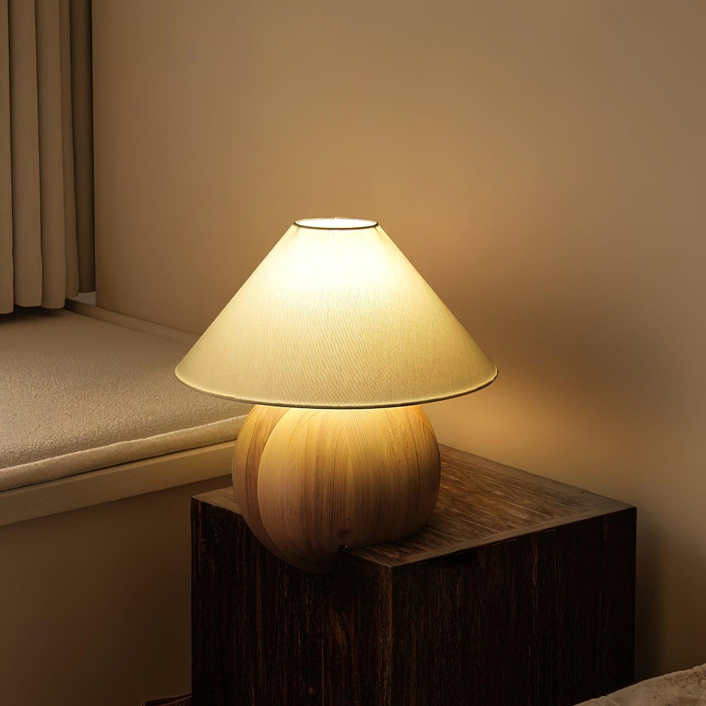 Corner Log Table Lamp | Hand-Polished Solid Wood | Walnut Color