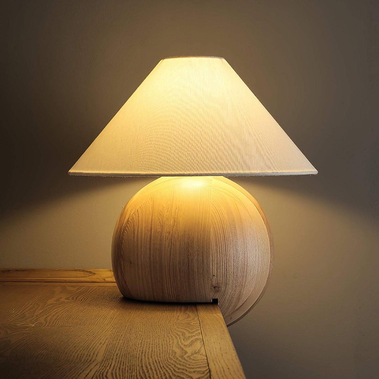 Corner Log Table Lamp | Hand-Polished Solid Wood | Walnut Color