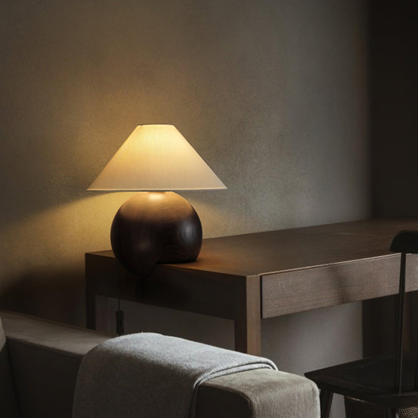 Corner Log Table Lamp | Hand-Polished Solid Wood | Walnut Color