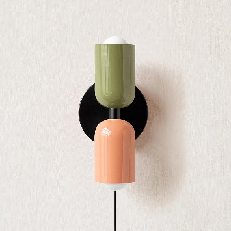 Wall-Mounted Double Plug-In Lamp | Metal | Black & Multi-Color Shades
