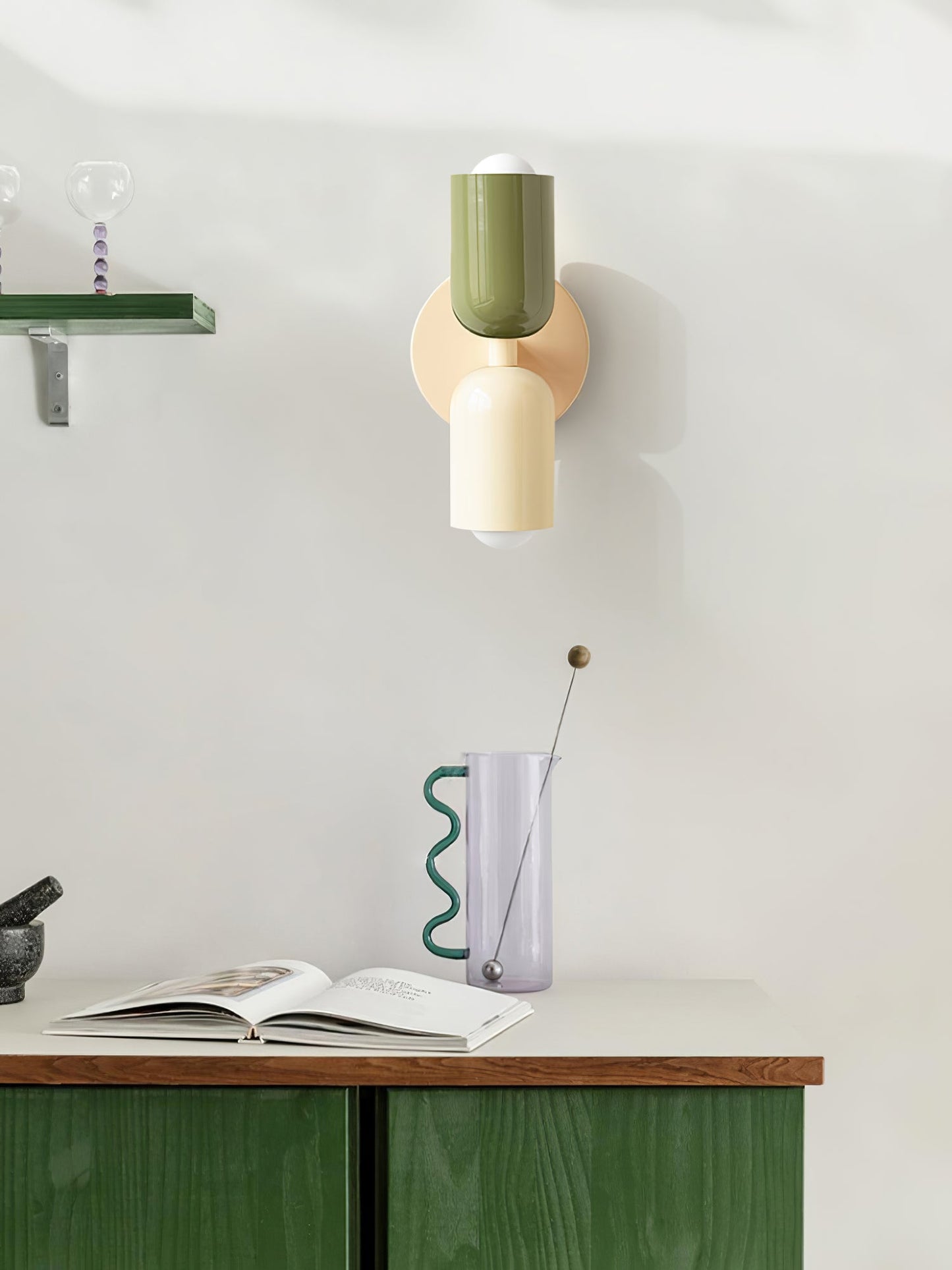 Wall-Mounted Double Plug-In Lamp | Metal | Black & Multi-Color Shades