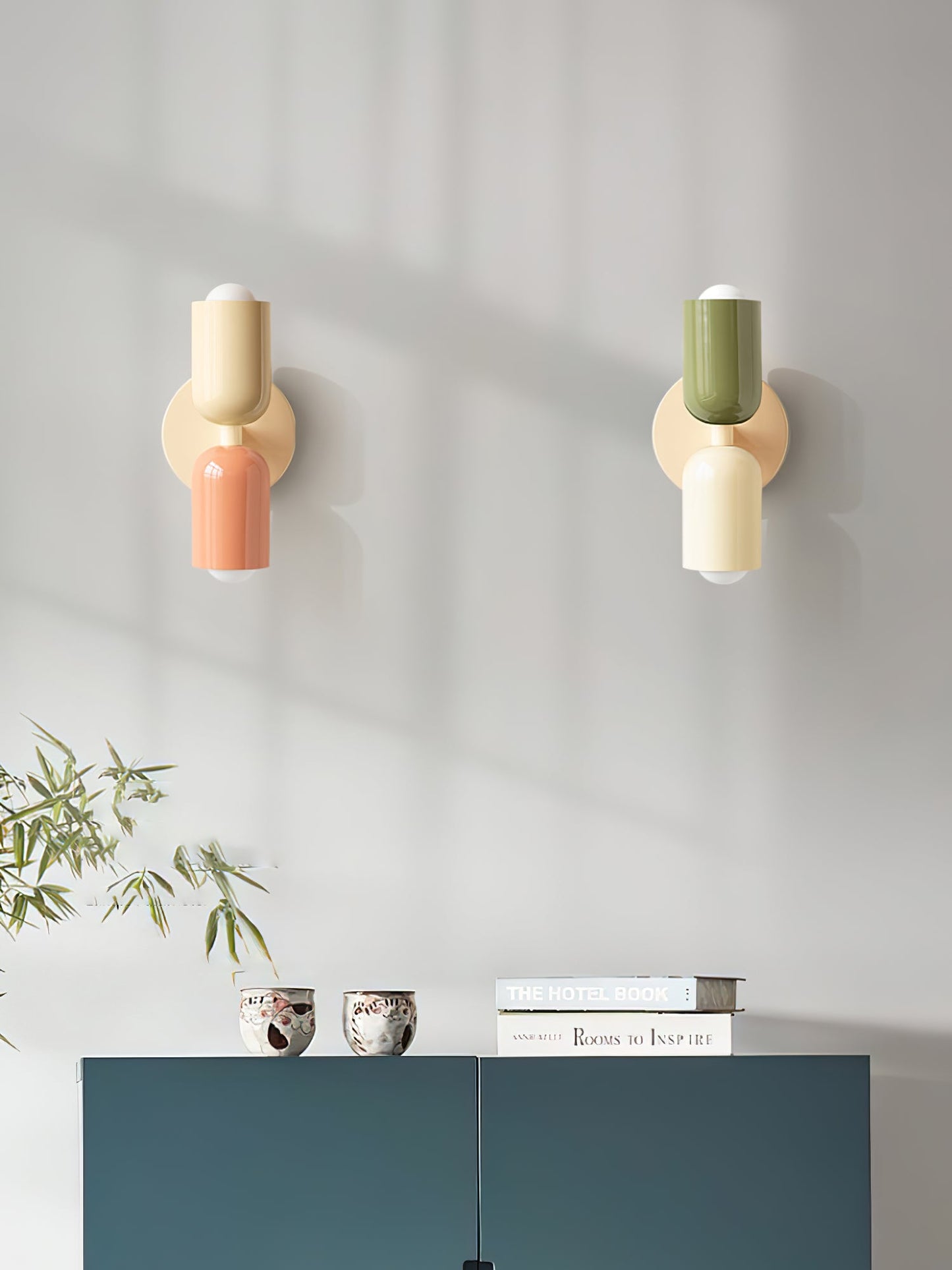 Wall-Mounted Double Plug-In Lamp | Metal | Black & Multi-Color Shades