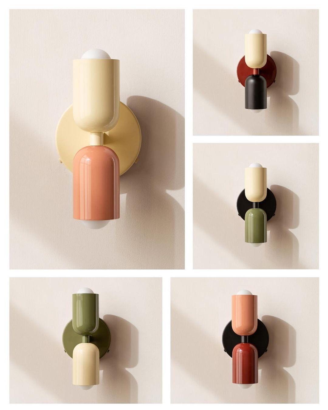 Wall-Mounted Double Plug-In Lamp | Metal | Black & Multi-Color Shades