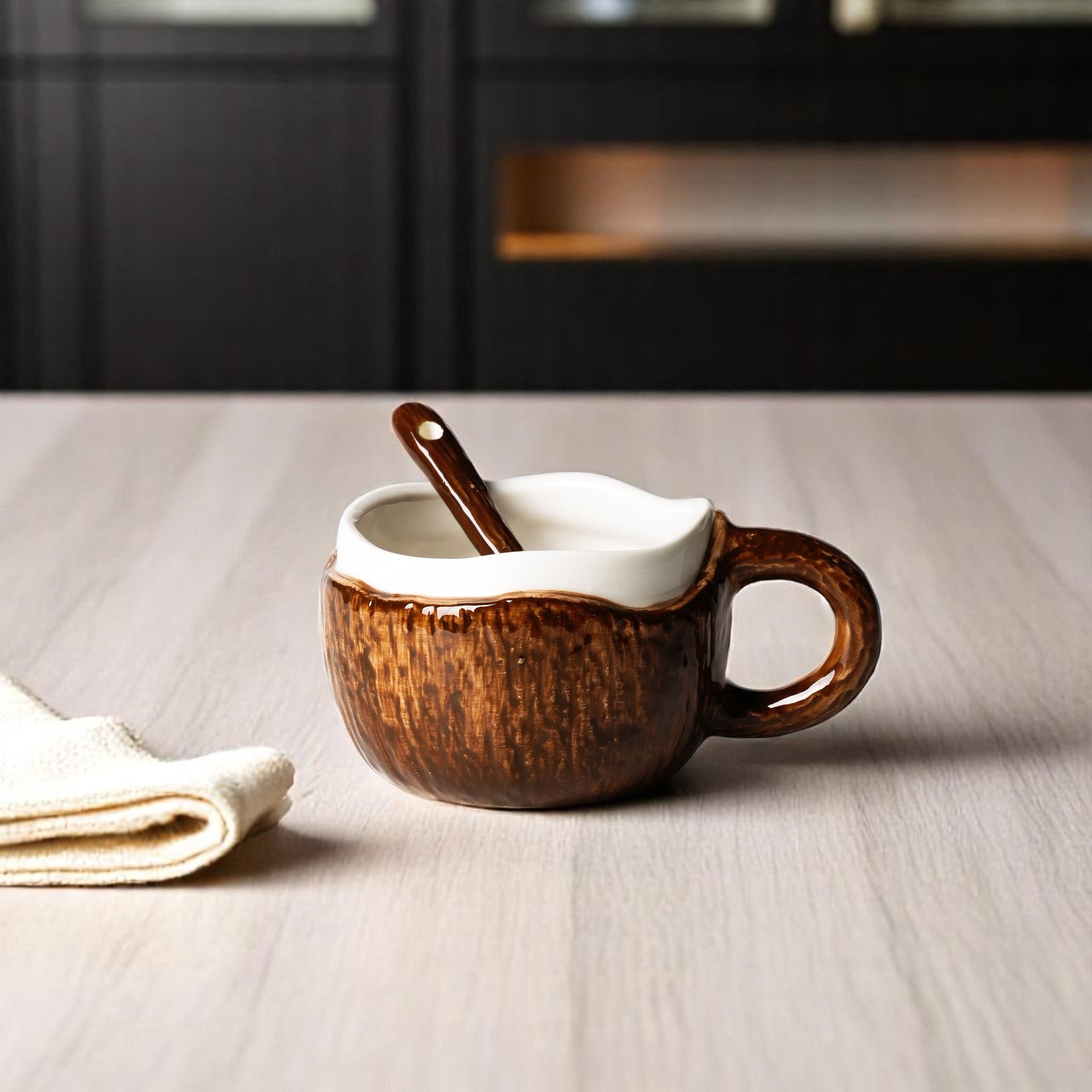 Ceramic Coffee Mug | Coconut Shape | with Spoon