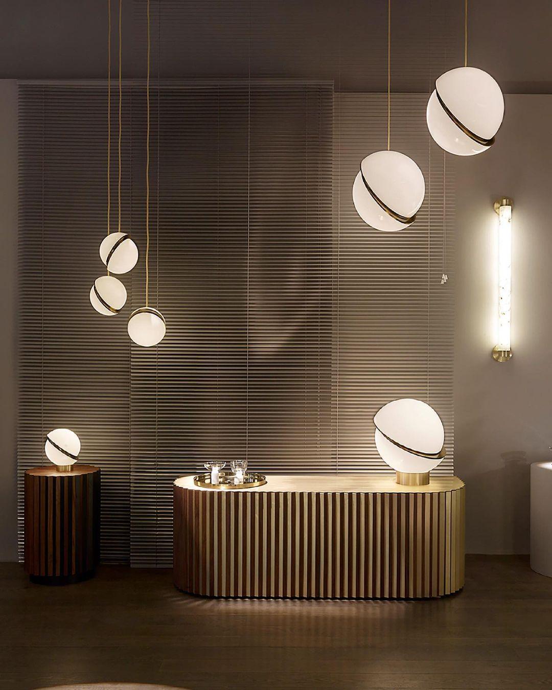 Crescent Table Lamp | Brushed Brass & White Acrylic | 30cm Diameter