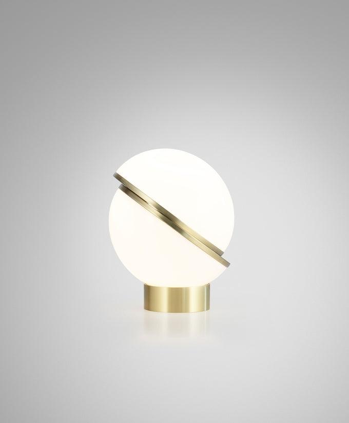 Crescent Table Lamp | Brushed Brass & White Acrylic | 30cm Diameter