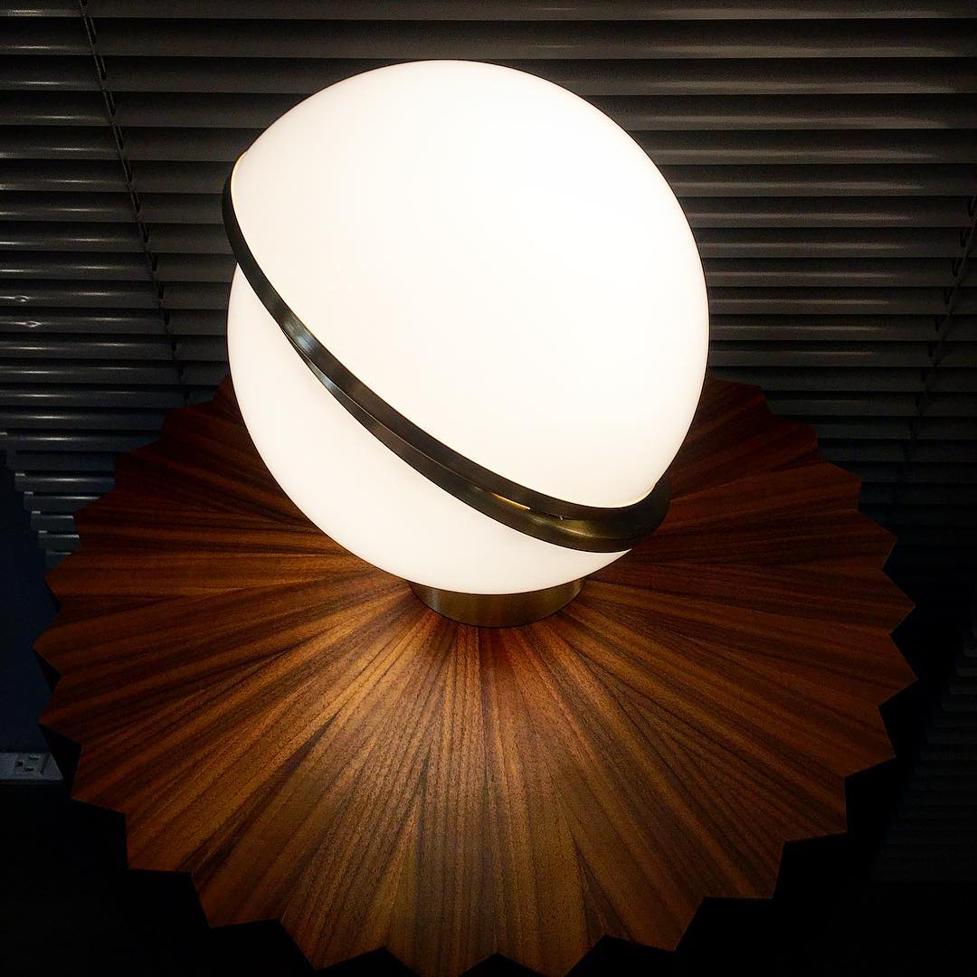 Crescent Table Lamp | Brushed Brass & White Acrylic | 30cm Diameter