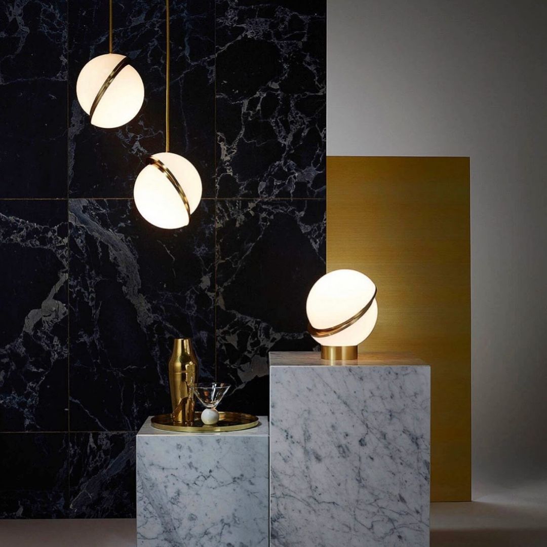 Crescent Table Lamp | Brushed Brass & White Acrylic | 30cm Diameter