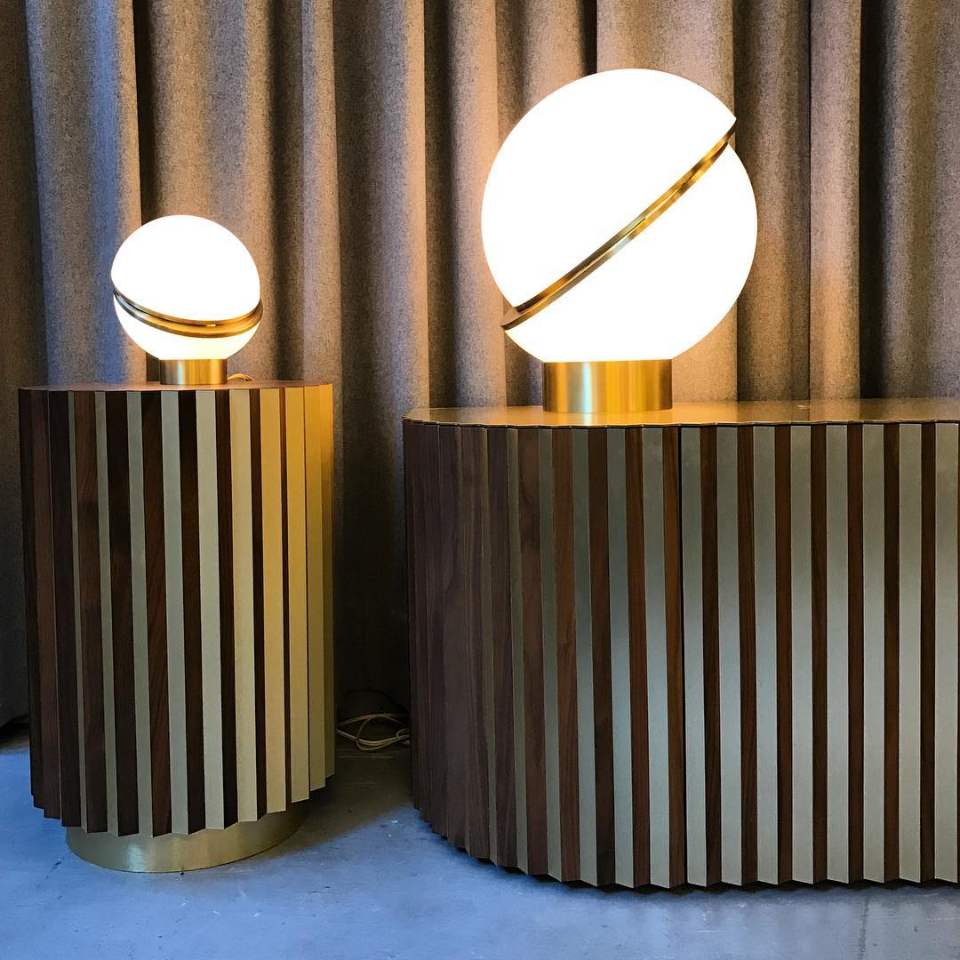 Crescent Table Lamp | Brushed Brass & White Acrylic | 30cm Diameter