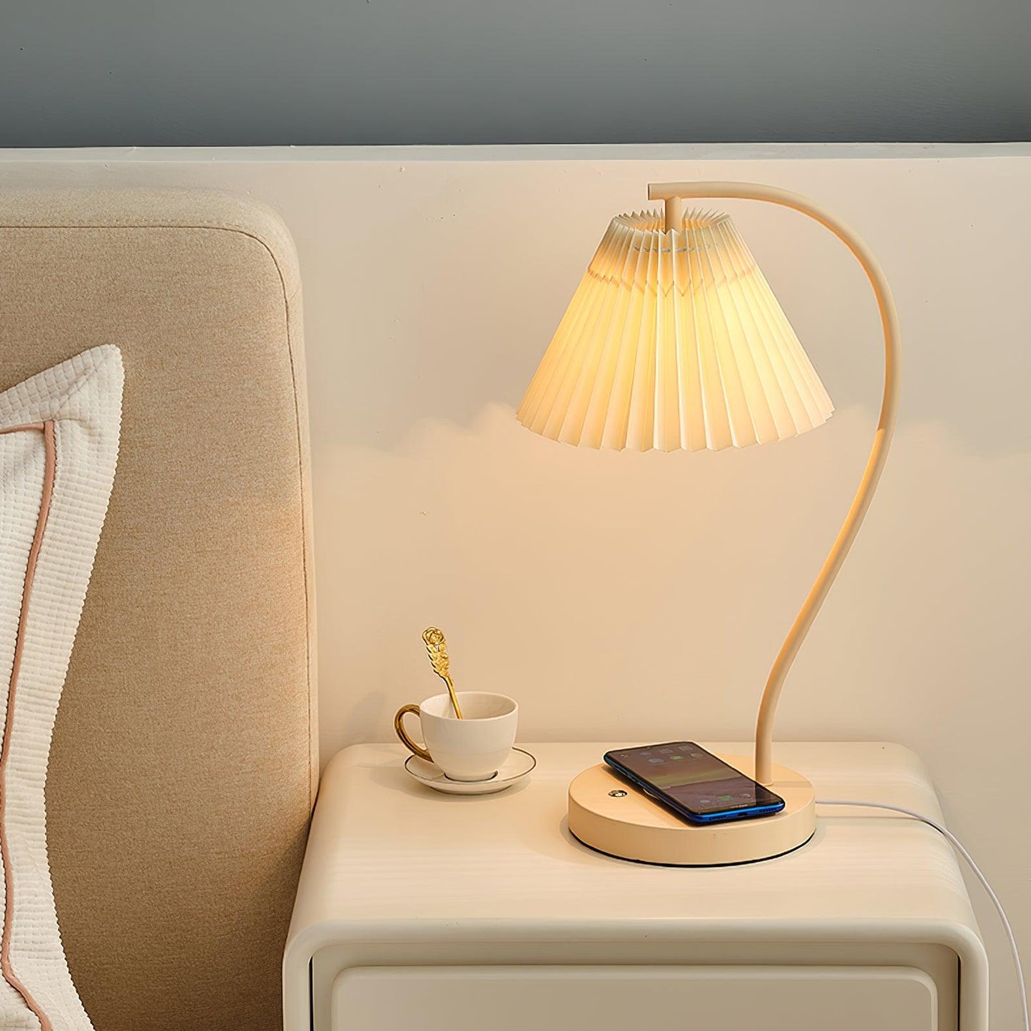 Crescini Table Lamp | Pleated Shade | White