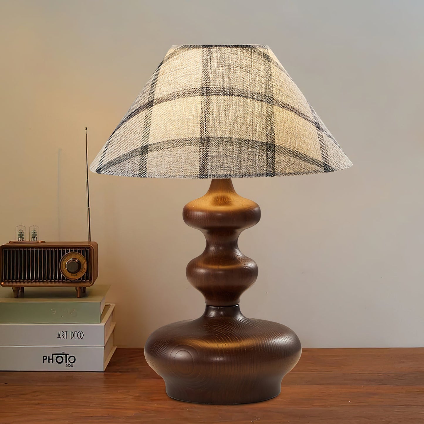 Crigler Table Lamp | Walnut Wood & Beige Fabric | Retro Design