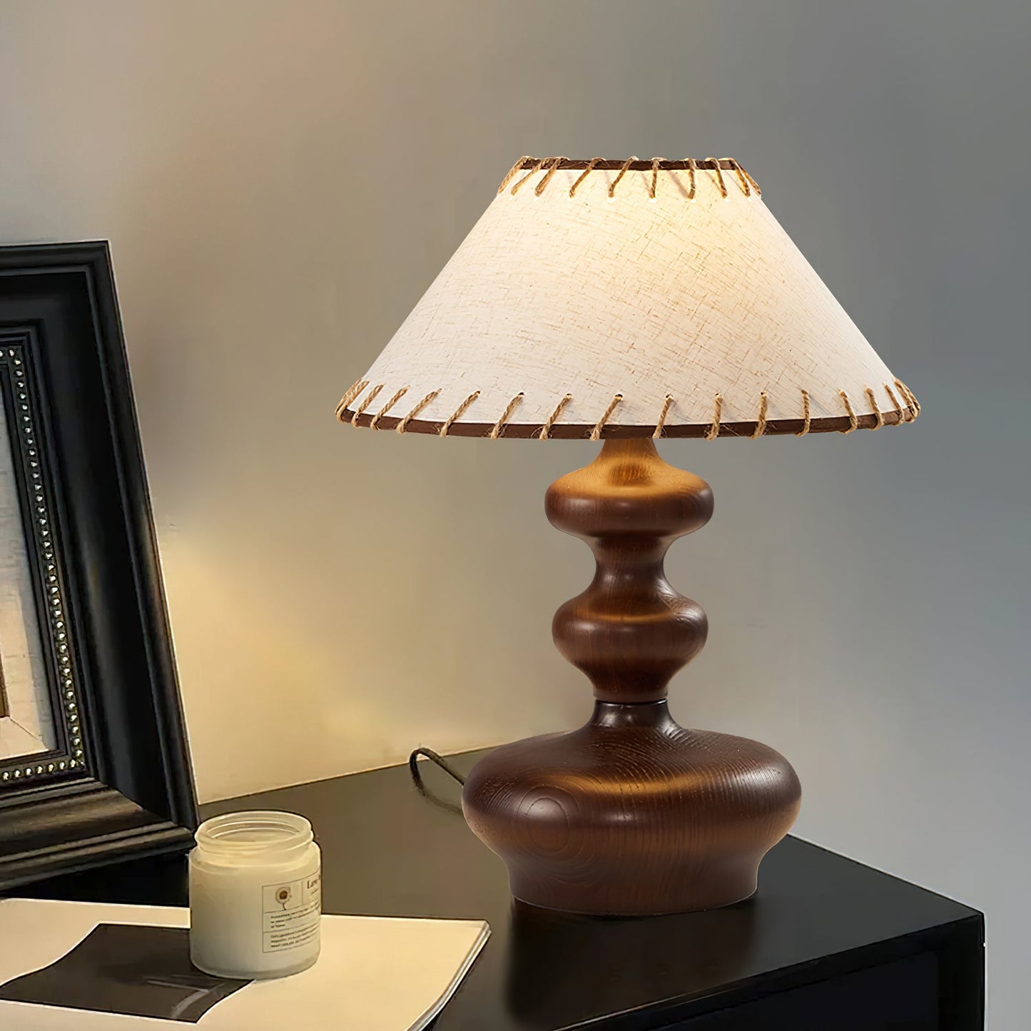Crigler Table Lamp | Walnut Wood & Beige Fabric | Retro Design