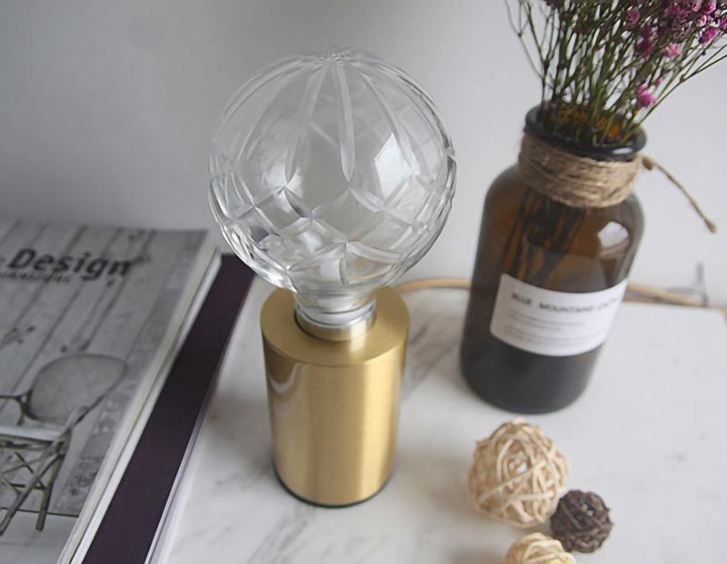 Crystal Table Lamp | Hand-Cut Clear Glass | Gold Brass Base