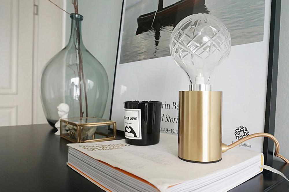 Crystal Table Lamp | Hand-Cut Clear Glass | Gold Brass Base