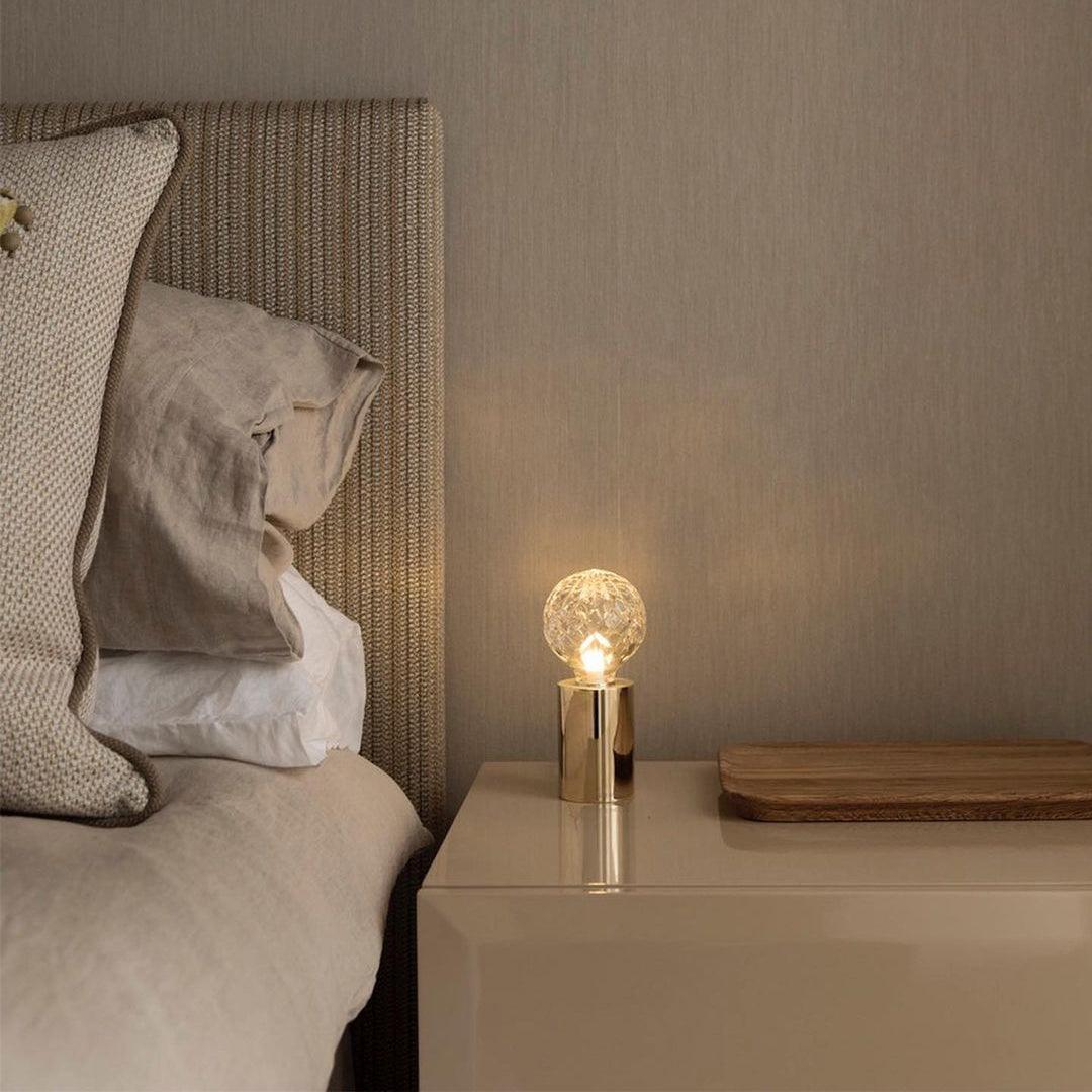 Crystal Table Lamp | Hand-Cut Clear Glass | Gold Brass Base