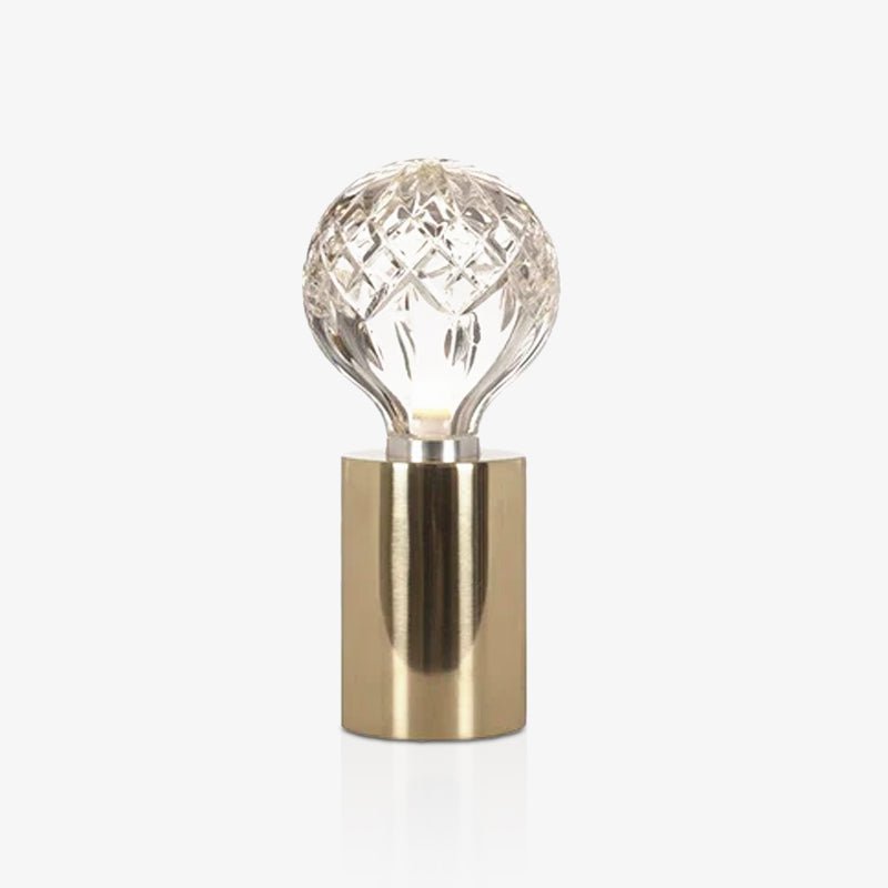 Crystal Table Lamp | Hand-Cut Clear Glass | Gold Brass Base
