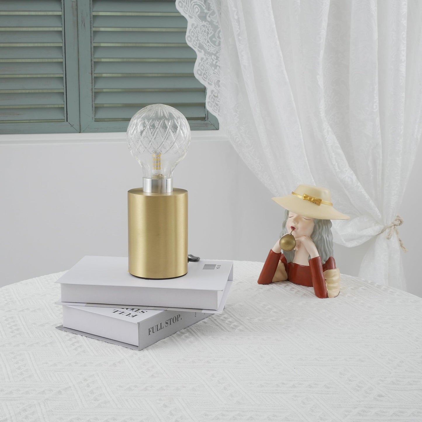 Crystal Table Lamp | Hand-Cut Clear Glass | Gold Brass Base