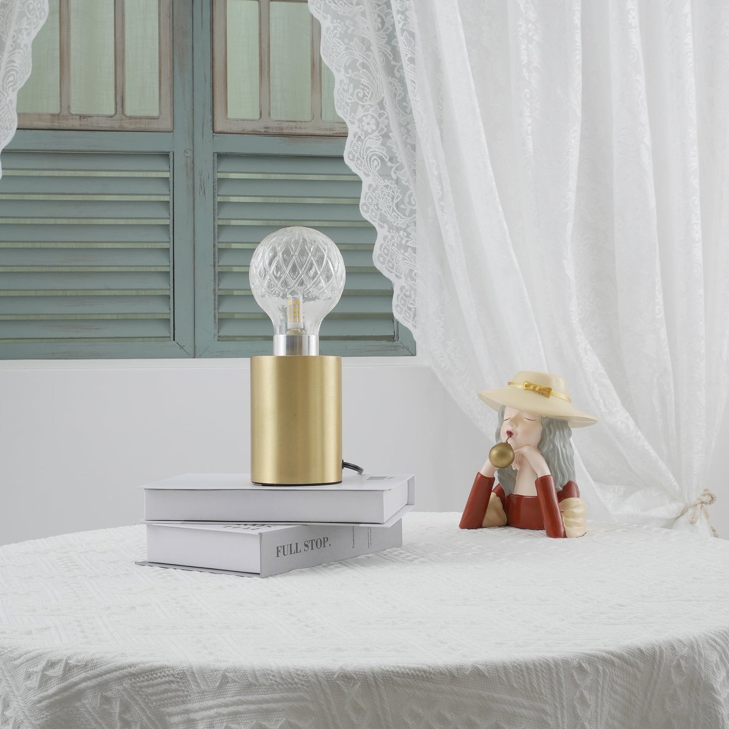 Crystal Table Lamp | Hand-Cut Clear Glass | Gold Brass Base