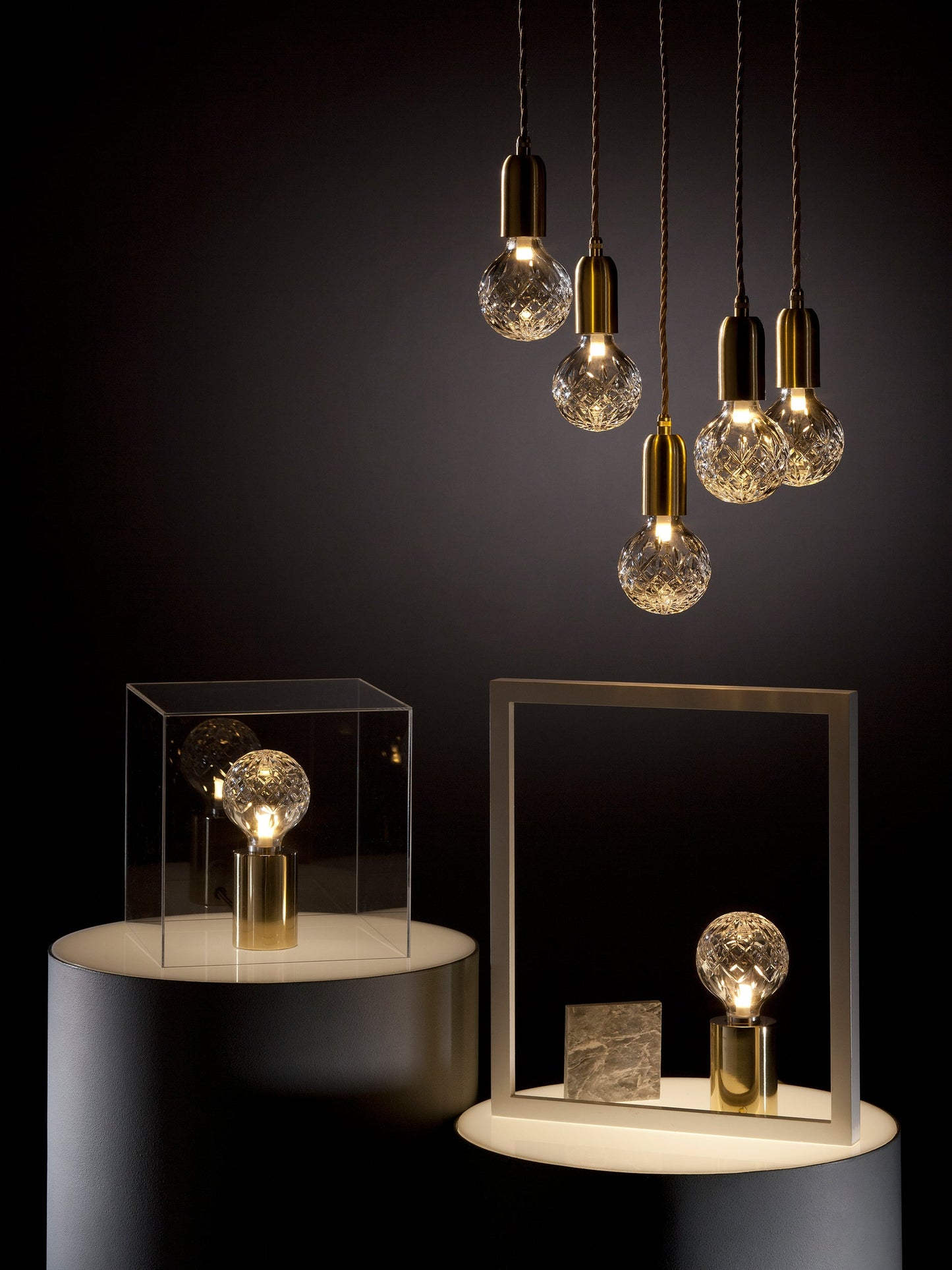 Crystal Table Lamp | Hand-Cut Clear Glass | Gold Brass Base