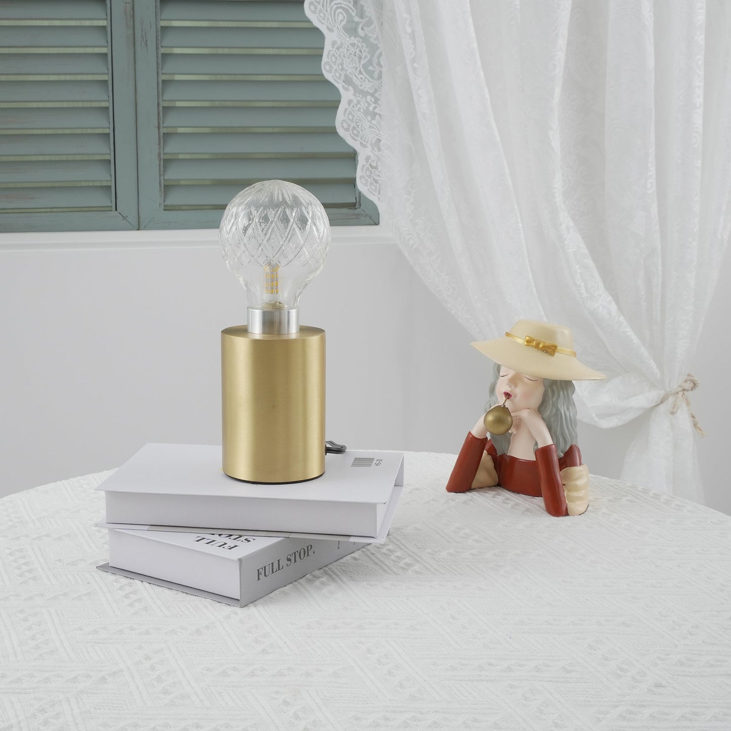 Crystal Table Lamp | Hand-Cut Clear Glass | Gold Brass Base