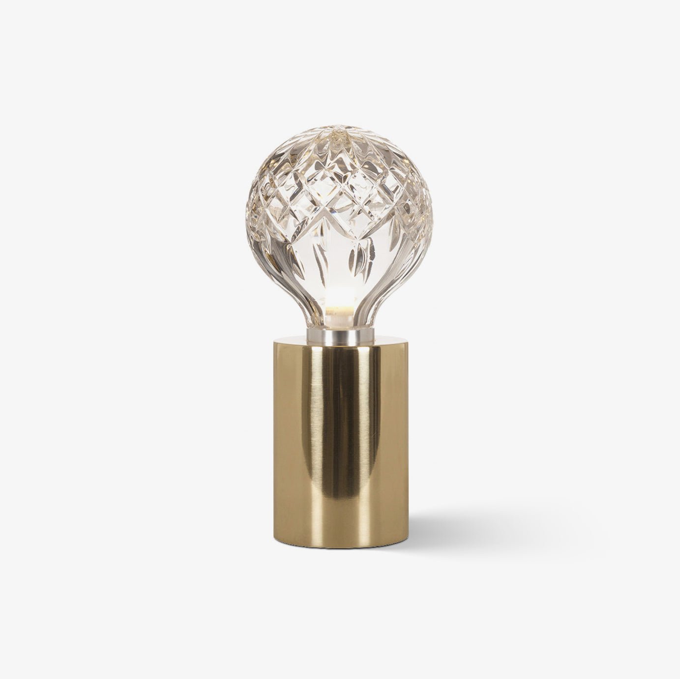 Crystal Table Lamp | Hand-Cut Clear Glass | Gold Brass Base