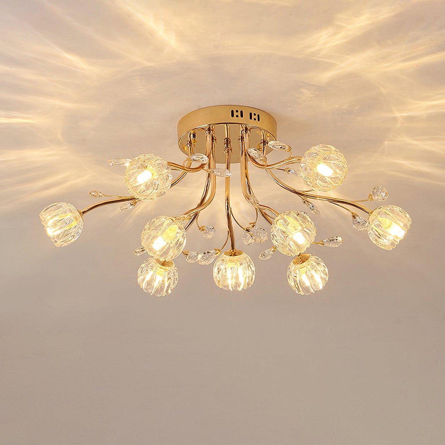 Crystal Flower Ceiling Light | Crystal & Metal | Gold Finish