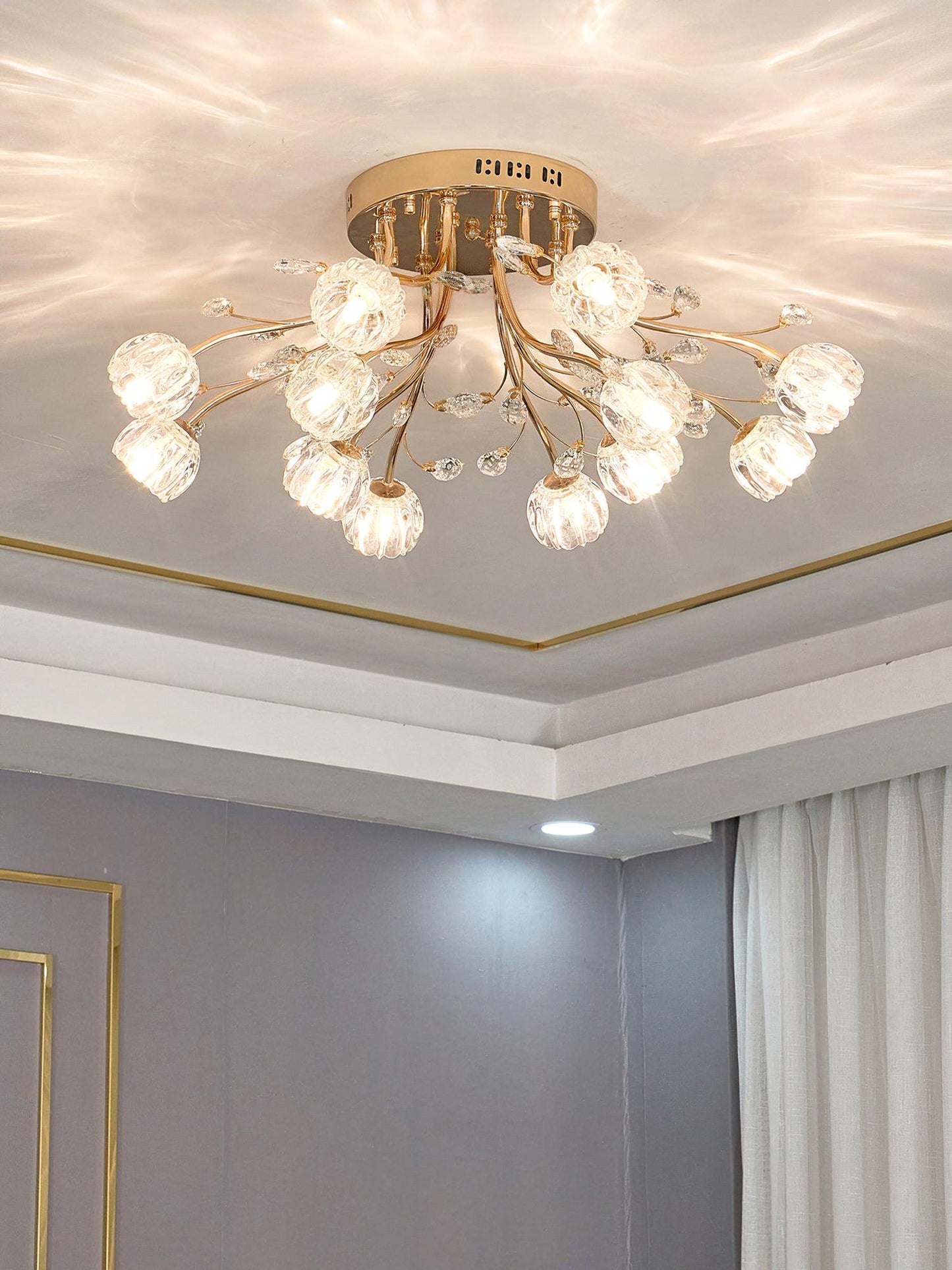 Crystal Flower Ceiling Light | Crystal & Metal | Gold Finish