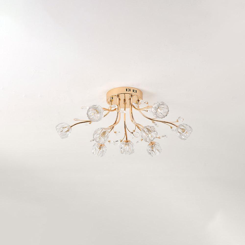 Crystal Flower Ceiling Light | Crystal & Metal | Gold Finish