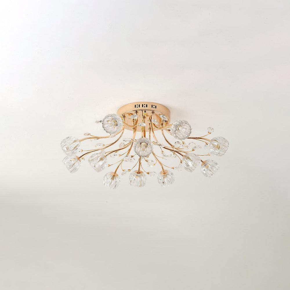 Crystal Flower Ceiling Light | Crystal & Metal | Gold Finish