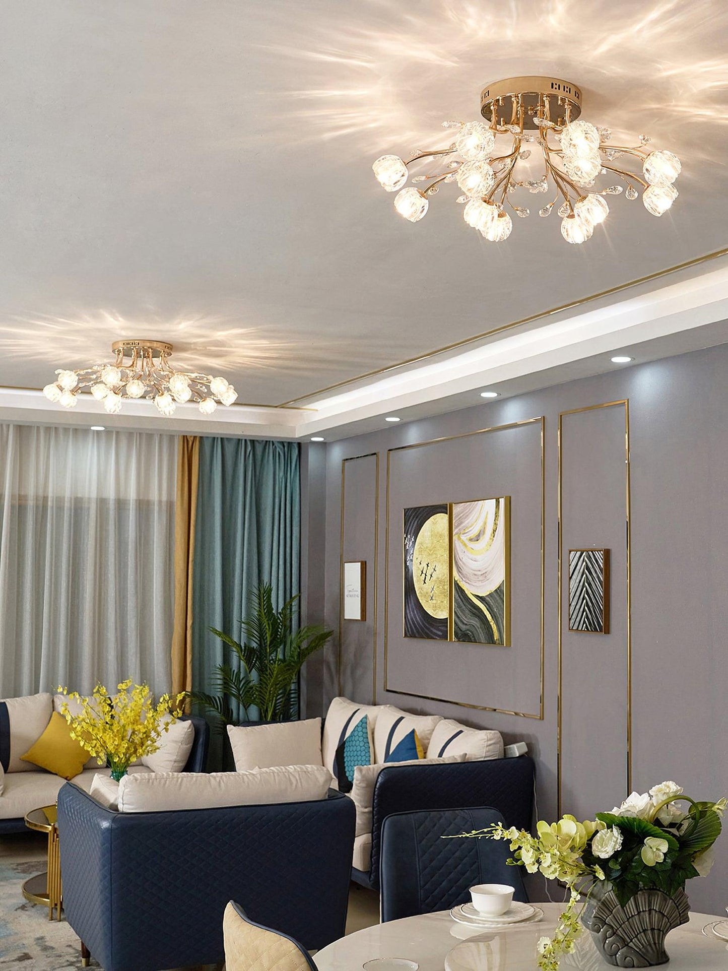 Crystal Flower Ceiling Light | Crystal & Metal | Gold Finish