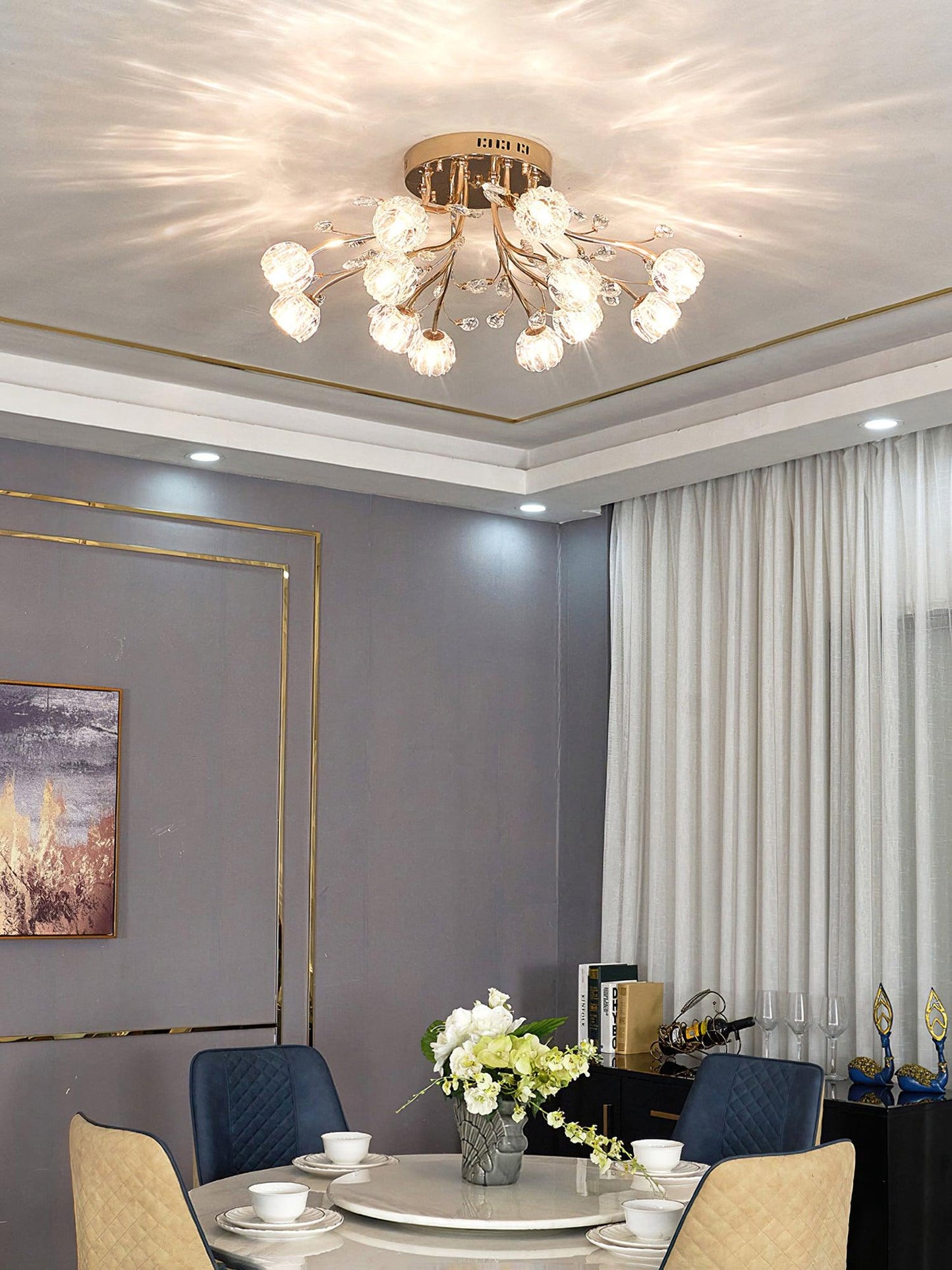 Crystal Flower Ceiling Light | Crystal & Metal | Gold Finish