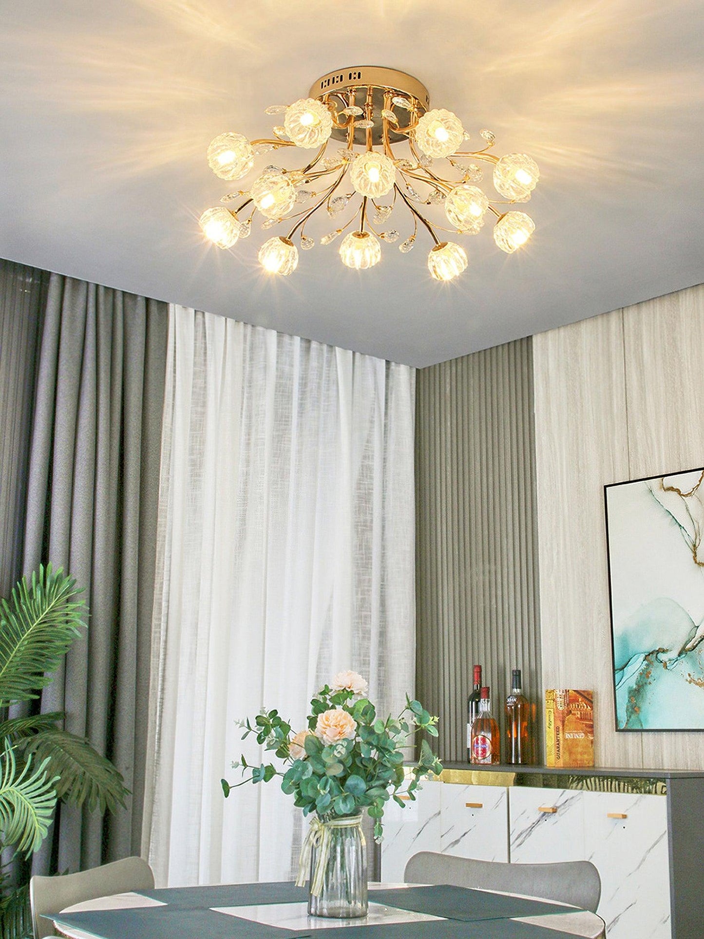 Crystal Flower Ceiling Light | Crystal & Metal | Gold Finish