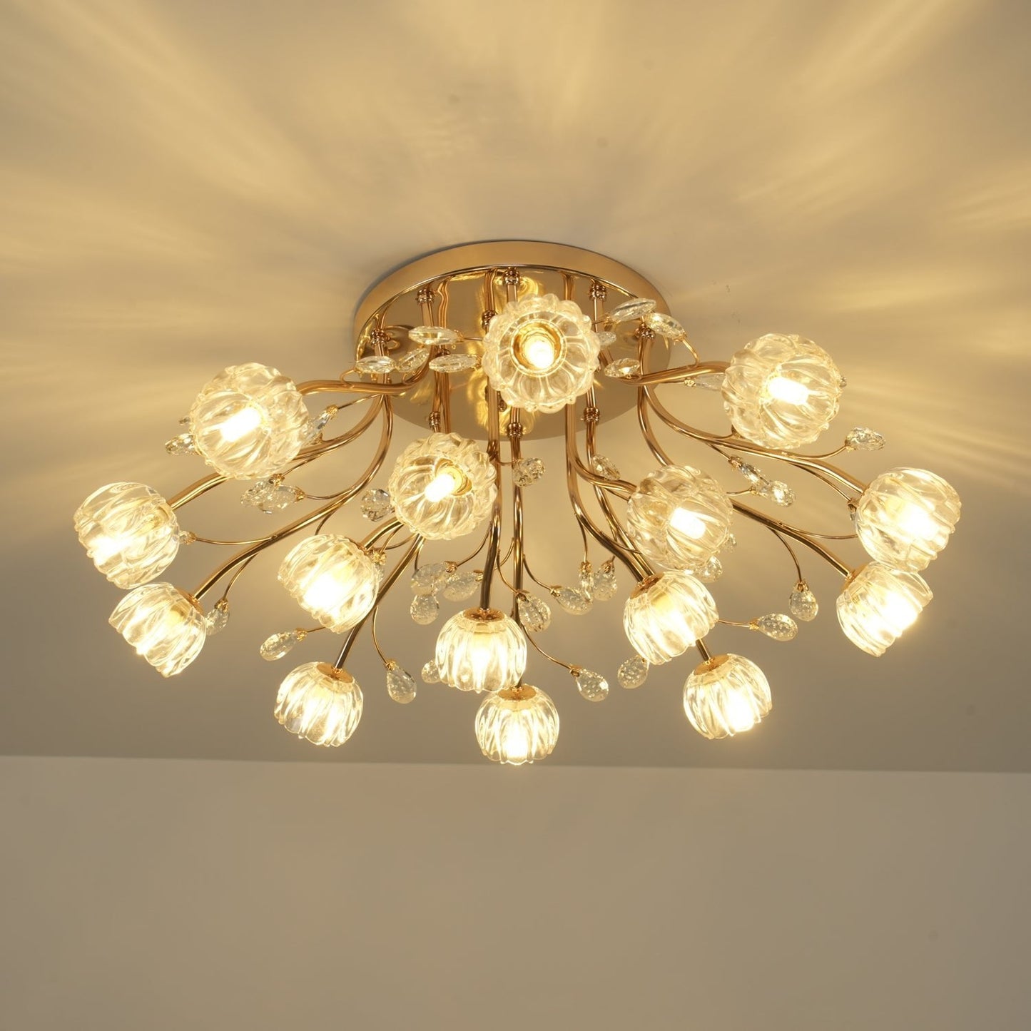 Crystal Flower Ceiling Light | Crystal & Metal | Gold Finish