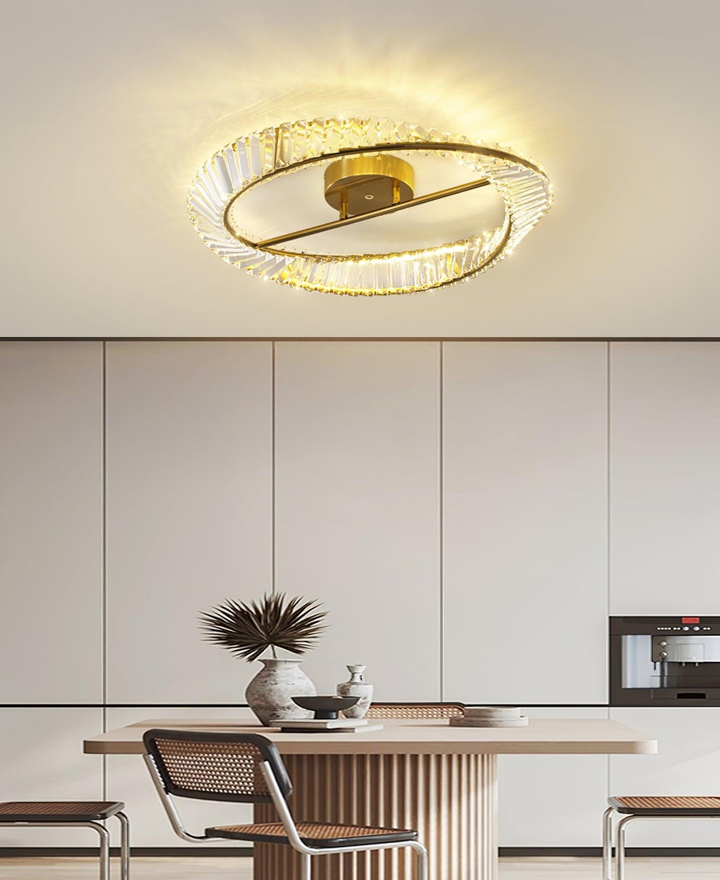 Crystal Rings Ceiling Lamp | Stainless Steel & Glass | Brass