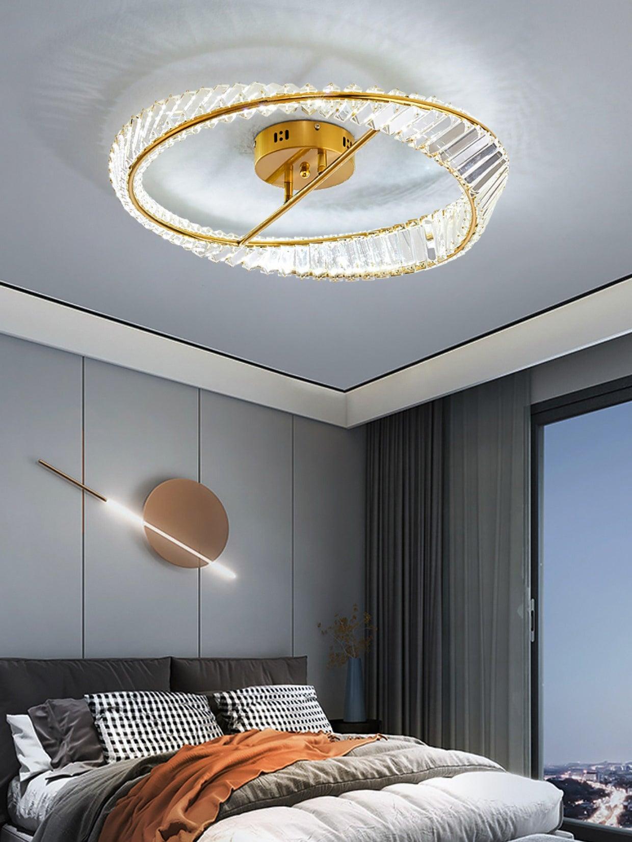 Crystal Rings Ceiling Lamp | Stainless Steel & Glass | Brass