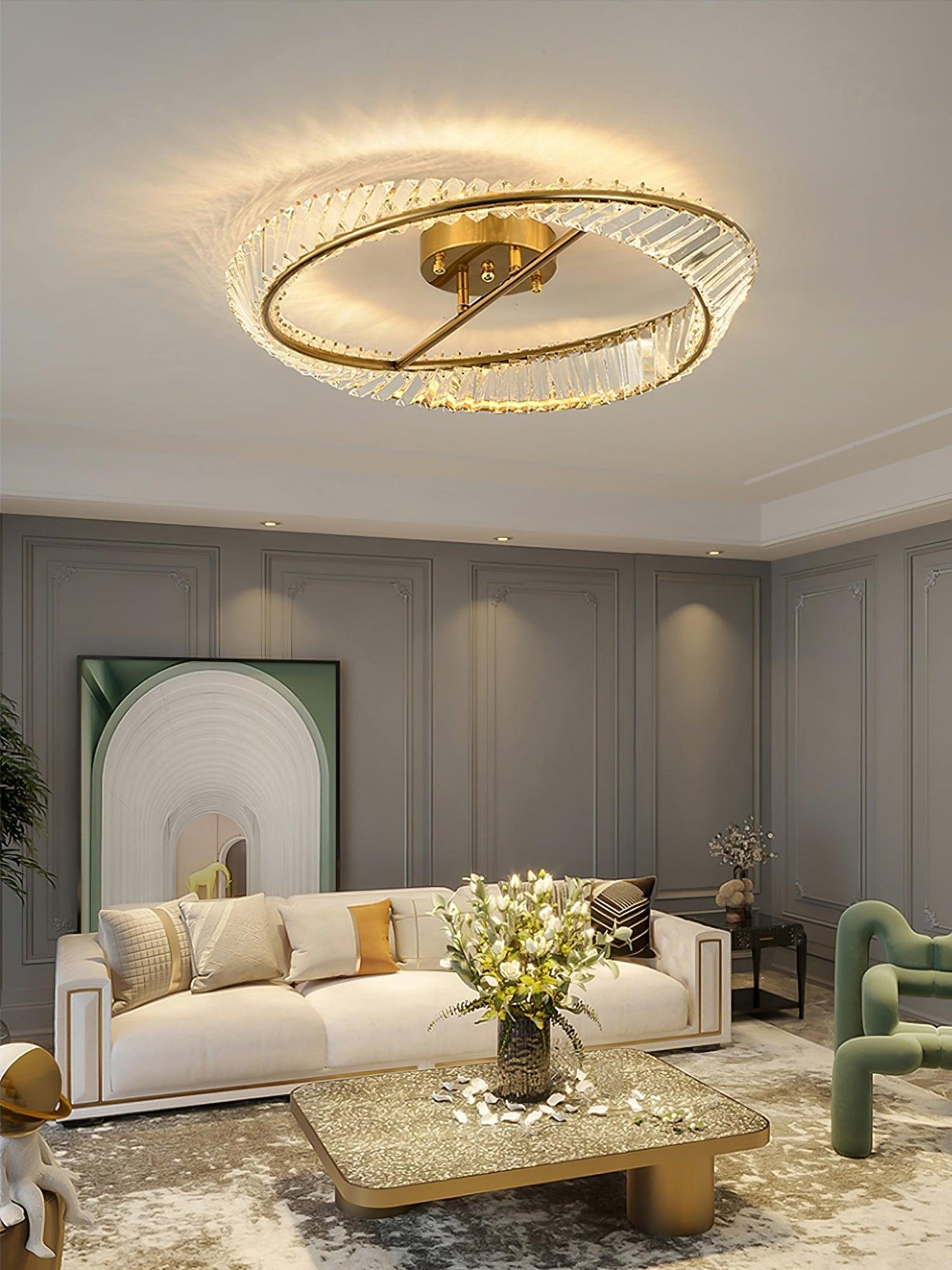 Crystal Rings Ceiling Lamp | Stainless Steel & Glass | Brass
