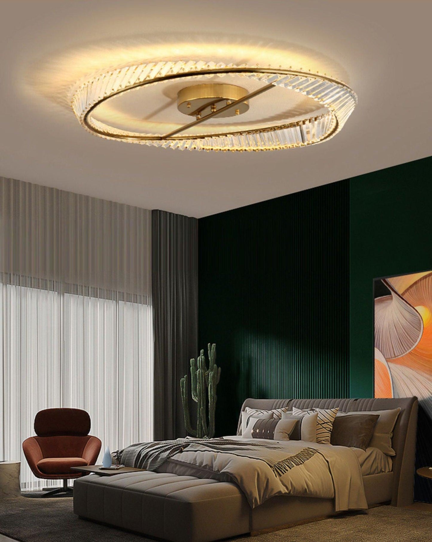 Crystal Rings Ceiling Lamp | Stainless Steel & Glass | Brass